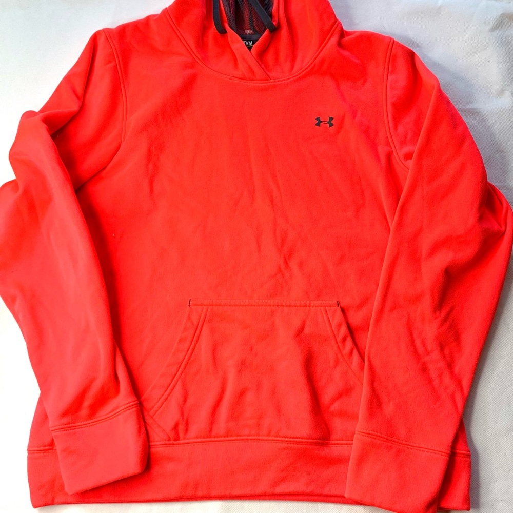Under Armour, Semi-Fitted, Neon Red Orange, Hooded Sweatshirt.